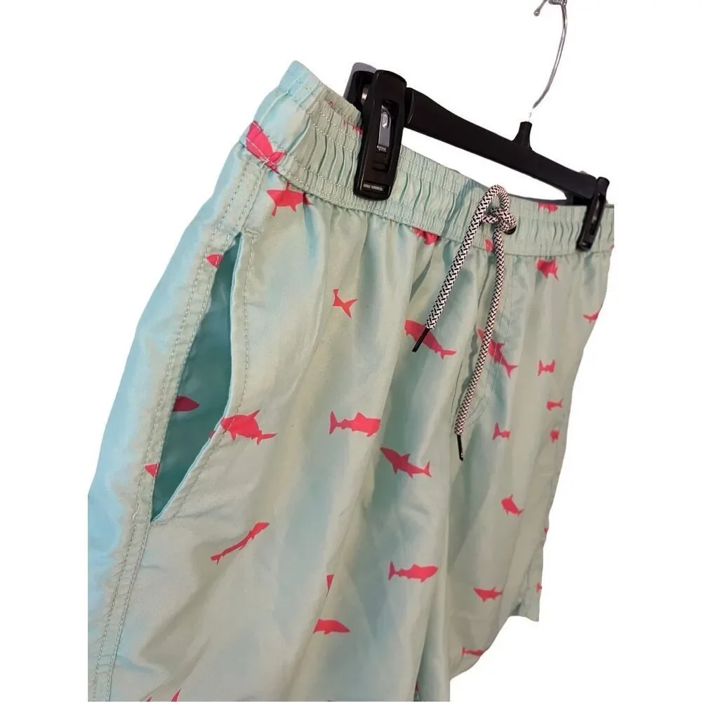Maamgic mint green swim trunks with hot pink shark pattern - XL